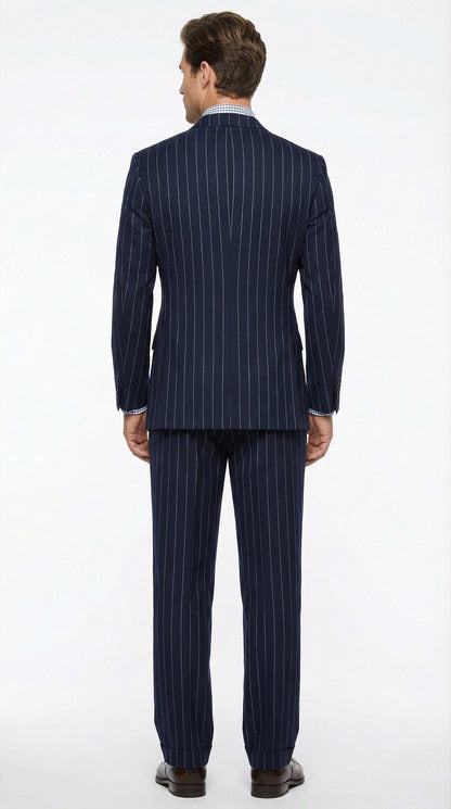 Men's Navy Blue Double Breasted Pinstripe Suit – Modern Fit
