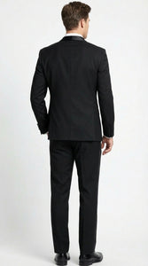 Tiglio Designer Men’s Black Single Button Tuxedo Suit – Formal Black Business and Wedding Suit Shawl Collar  Super 150's Wool Fabric