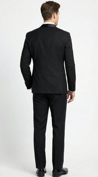 Tiglio Designer Men’s Black Single Button Tuxedo Suit – Formal Black Business and Wedding Suit Shawl Collar  Super 150's Wool Fabric