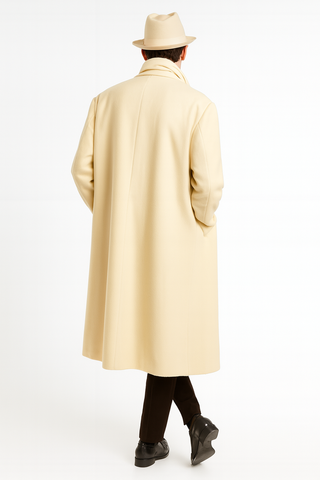 Men’s Long Cream Overcoat Wool Fabric in Ivory Off White Color Full length