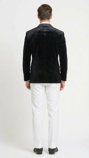 Men’s Black Velvet Tuxedo Blazer with Studded Lapel – Formal Evening Jacket