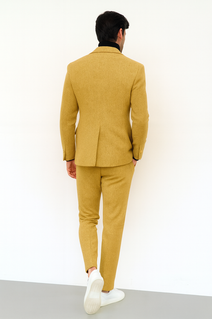 Men’s Gold Double Breasted Suit – Classic 1920s Camel Color Formal Slim Fit Suit