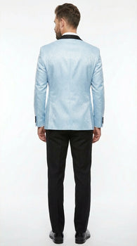 Men’s Baby Blue Tuxedo Blazer with Black Lapel – Formal Dinner Jacket for Wedding, Prom and Evening Events  in Sky Light Blue Color