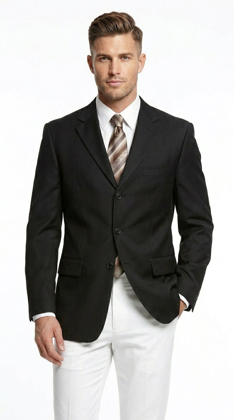 Men’s Black Three Button Blazer – Classic Formal Suit Jacket for Business, Office, Sport Coat