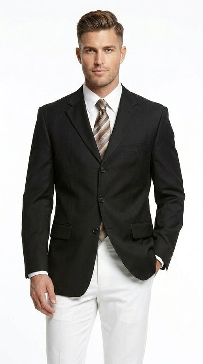 Men’s Black Three Button Blazer – Classic Formal Suit Jacket for Business, Office, Sport Coat