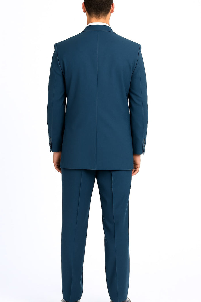 Mens Steel Blue 3-Button Classic Suit – Formal Business Attire with Vest, Tie and Pocket Square