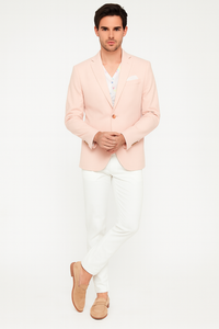 Men’s Blush Pink Slim Fit Blazer – Stylish Two-Button Sport Coat with Notch Lapel