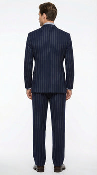 Men's Navy Blue Double Breasted Pinstripe Suit – Modern Fit By rossiman