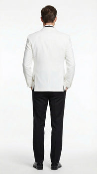 Men's White Dinner Jacket Tuxedo Blazer with Black Satin Shawl Lapel  With Black Tuxedo Pants - Image 2