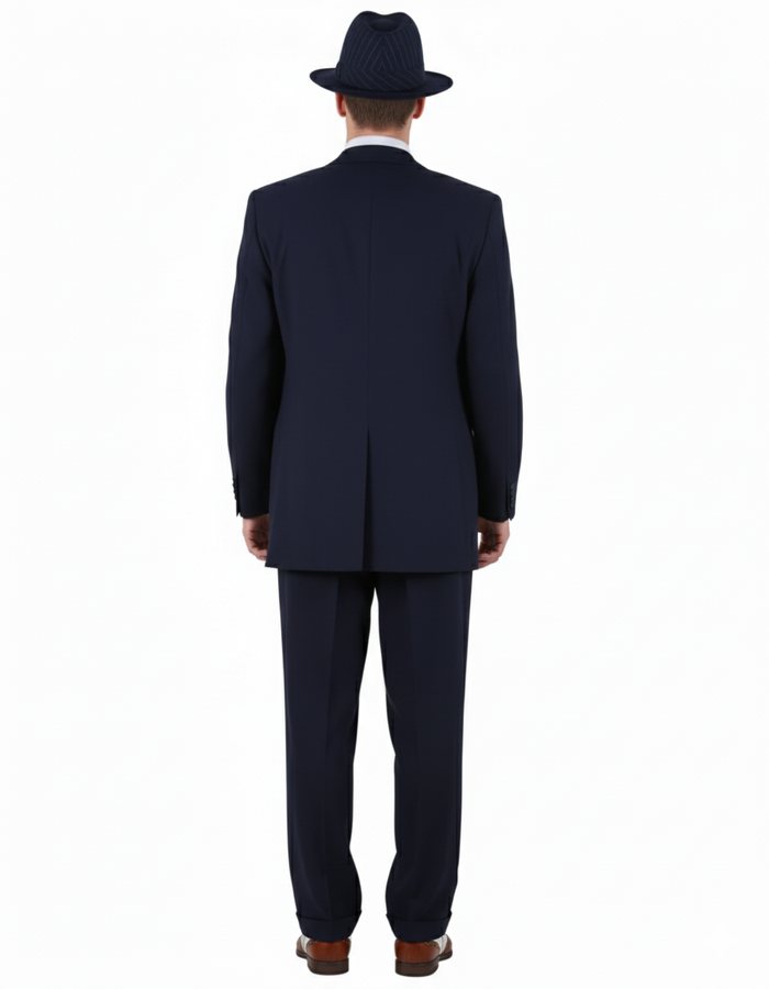 Men’s 1920s Navy Blue Zoot Suit – Classic Gangster 3-Piece Long  - Classic Fit Pleated Pants