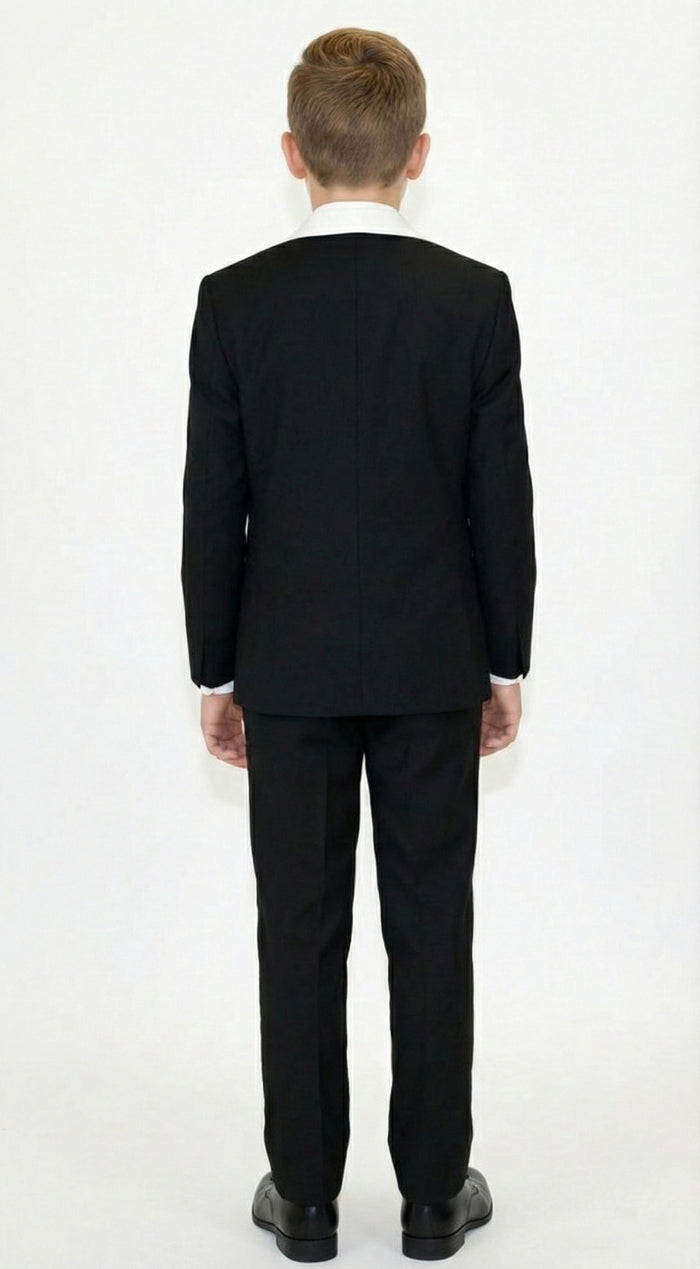 Boys Black Tuxedo Suit with White Shawl Lapel and Bow Tie | Formal Wedding & Prom Outfit Set - Image 8