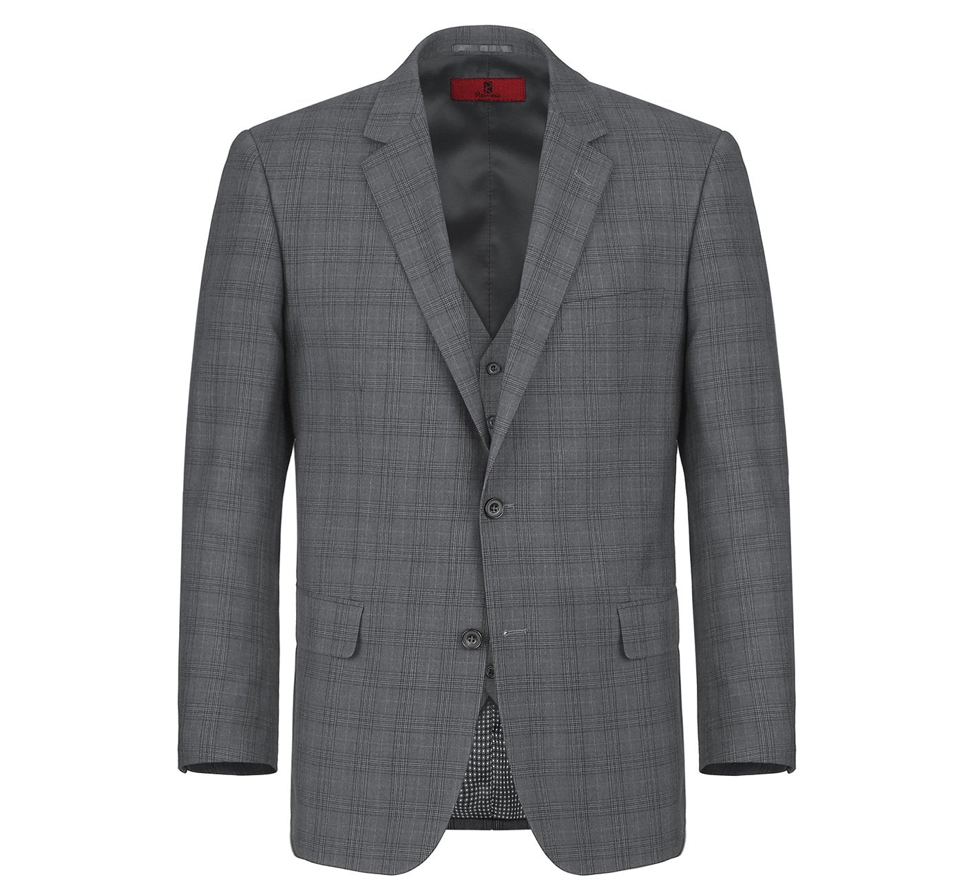 Designer Suit 278-1 Men's 3-Piece Classic Fit Single Breasted Windowpane Suit