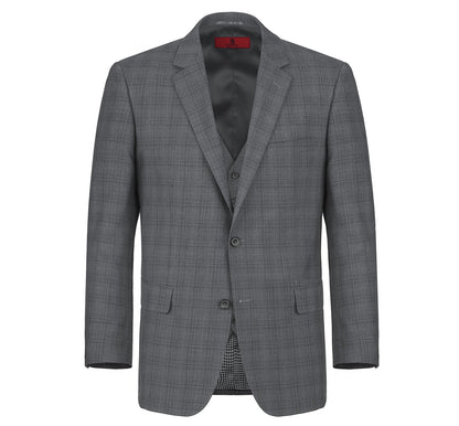 Designer Suit 278-1 Men's 3-Piece Classic Fit Single Breasted Windowpane Suit