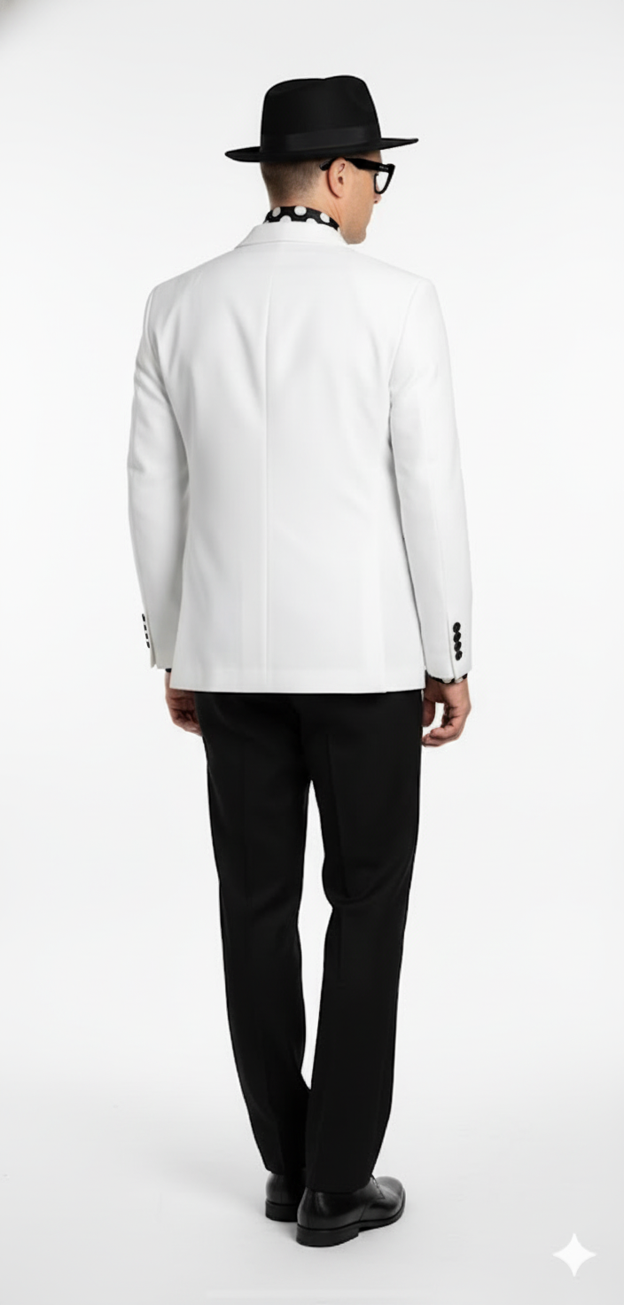 Men’s White and Black Double-Breasted Tuxedo – Modern Slim Fit Formal Suit for Weddings, Parties, and Special Occasions