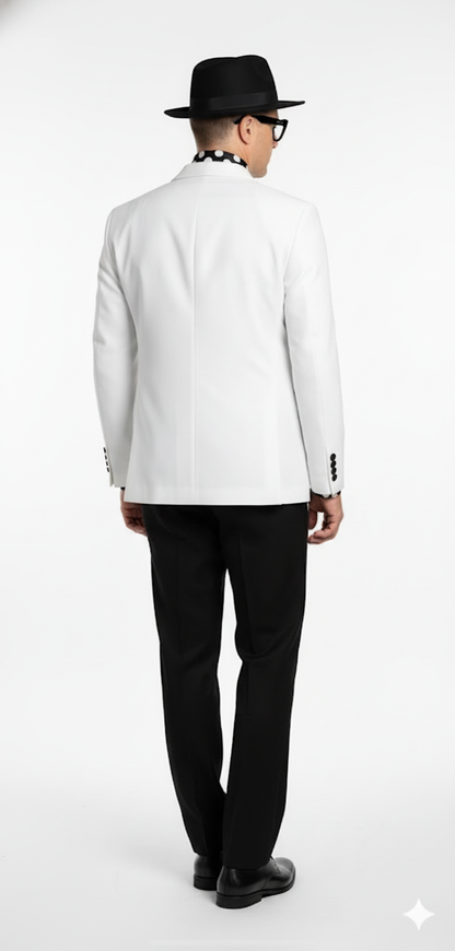 Men’s White and Black Double-Breasted Tuxedo – Modern Slim Fit Formal Suit for Weddings, Parties, and Special Occasions