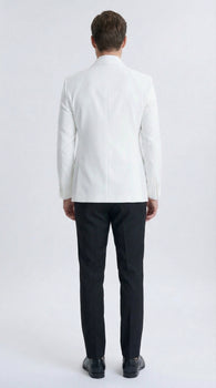 Men’s White Double Breasted Dinner Jacket Blazer with Black Pants – Formal Tuxedo Style Outfit for Weddings