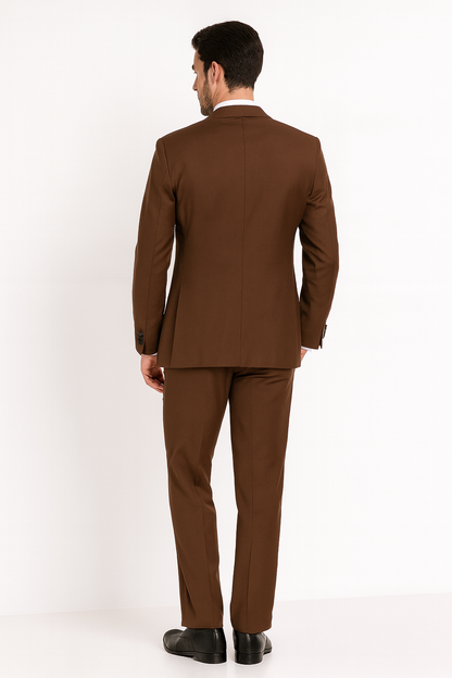 Men’s Light Brown Tuxedo Suit with Black Satin Lapel – 3 Piece Formal Wedding & Prom Outfit - Country Look