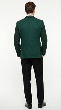 Zacchi Brand Men’s Dark Green Textured Blazer – Classic Single Button Sport Coat with Notch Lapel Formal Jacket