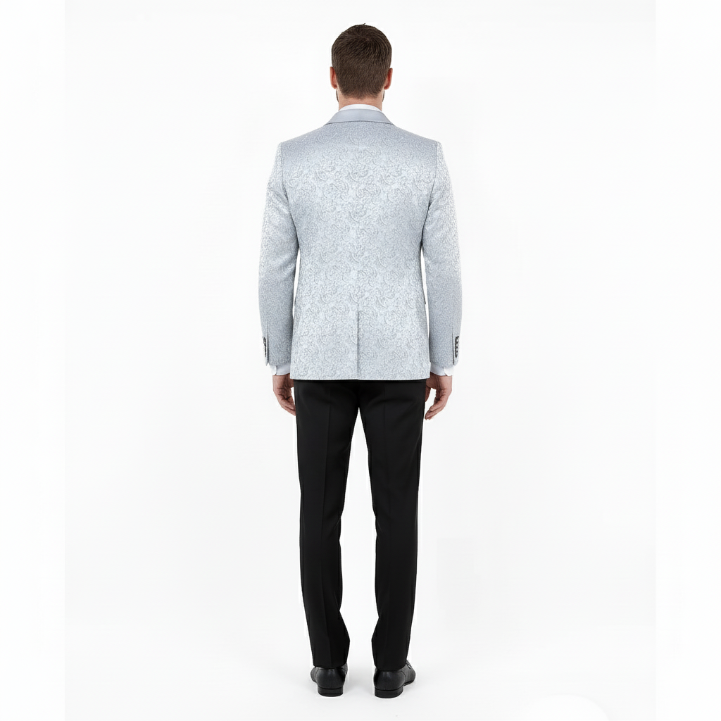 Big and Tall Men’s Silver Gray Paisley Tuxedo Jacket – Satin Shawl Lapel Blazer for Weddings, Proms, and Formal Events - Image 3