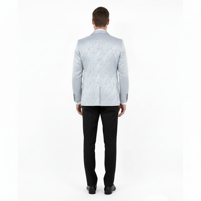 Big and Tall Men’s Silver Gray Paisley Tuxedo Jacket – Satin Shawl Lapel Blazer for Weddings, Proms, and Formal Events - Image 3