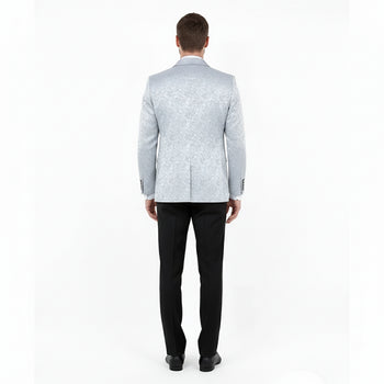 Big and Tall Men’s Silver Gray Paisley Tuxedo Jacket – Satin Shawl Lapel Blazer for Weddings, Proms, and Formal Events - Image 3