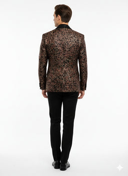 Men’s Black Shiny Designer Blazer with Red and Gold Pattern – Luxury Party & Wedding Jacket