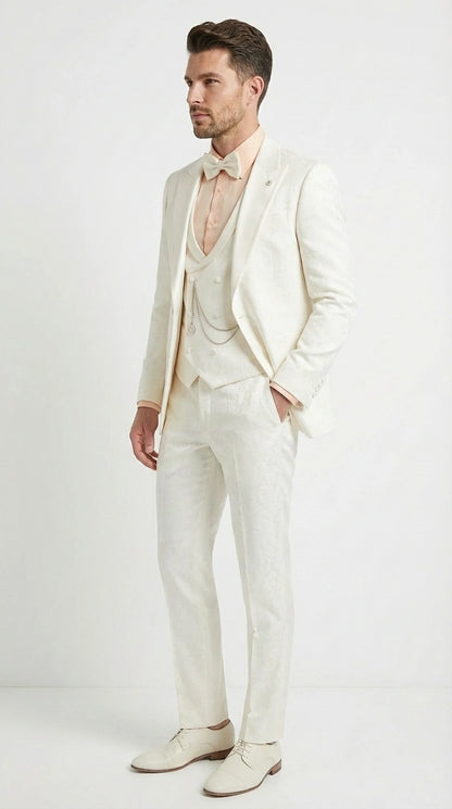 Vinci Men’s Ivory Three Piece Suit – Ivory 3PC Formal Wedding Suit for Groom, Prom and Black Tie Events  Modern Fit