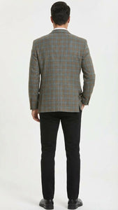 Men’s Green Brown and Teal Plaid Sport Coat – Tailored Fit Check Blazer Jacket - Tartan Sportcoat