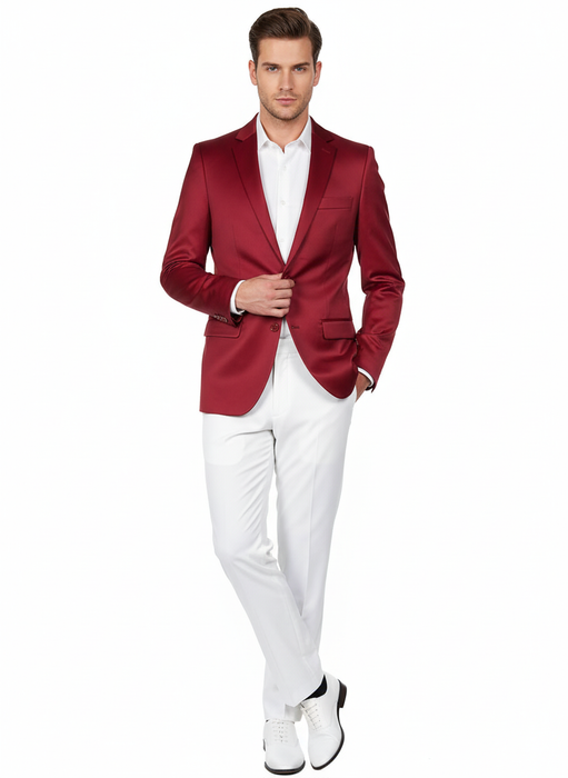 Premium Men's Burgundy  Satin Slim Fit Blazer – Elegant Party & Wedding Suit Jacket in Maroon Wine Color