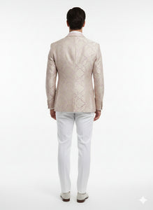 Men’s Lavender and Gold Tuxedo Embroidered Lilac Mauve Blazer – Designer Floral Pattern Wedding & Party Jacket