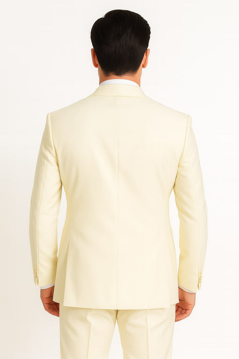 Mens Off-White Double Breasted Tuxedo Jacket with Shawl Lapel | Formal Wedding Suit in Ivory Cream Color