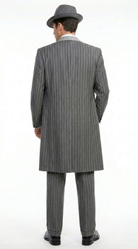 Men’s Grey Pinstripe Zoot Suit 3 Piece – 1920s Gangster Vintage Wide Lapel Suit with Vest for Wedding, Party