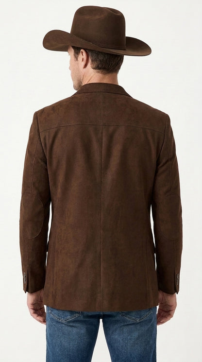 Men’s Brown Suede Western Blazer – Cowboy Sport Coat Jacket for Weddings & Country Wear
