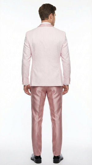 Men's Light Pink 3 Piece Tuxedo Suit Set | Shawl Lapel Formal Wedding Prom Dinner Suit in Rose Gold Color - Image 2