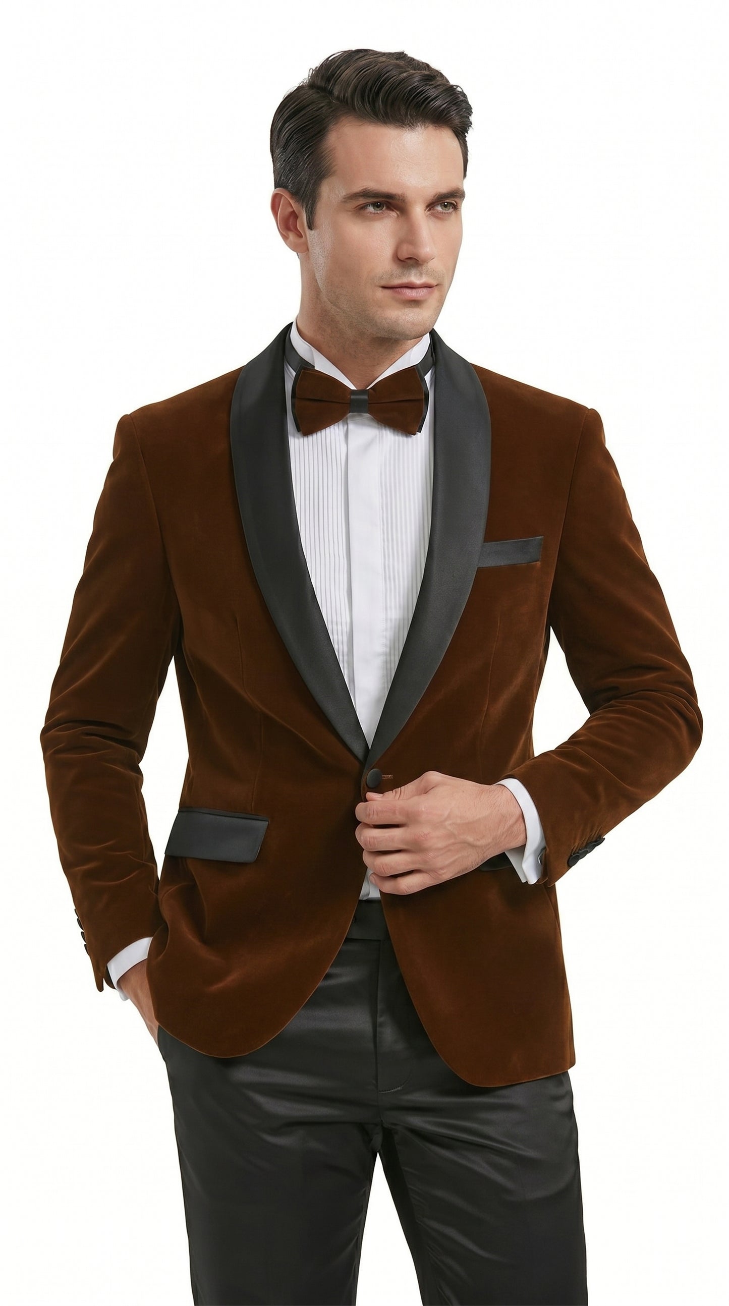 Men’s Brown Camel Bronze Velvet Tuxedo Jacket, Shawl Lapel Wedding Prom Dinner Blazer - Blazer Sportcoat