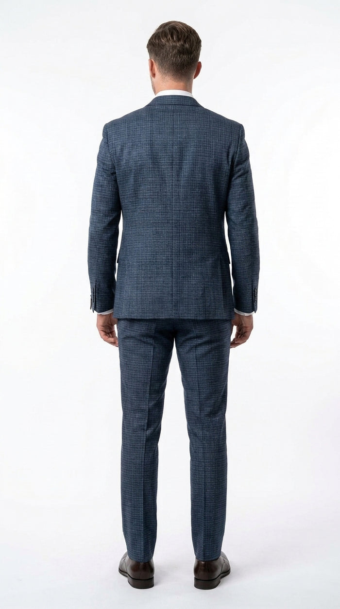 Men's Blue Micro Check Hounstooth small windowpane plaid  3-Piece Suit – Vested Slim Fit Business, Wedding & Formal Suit