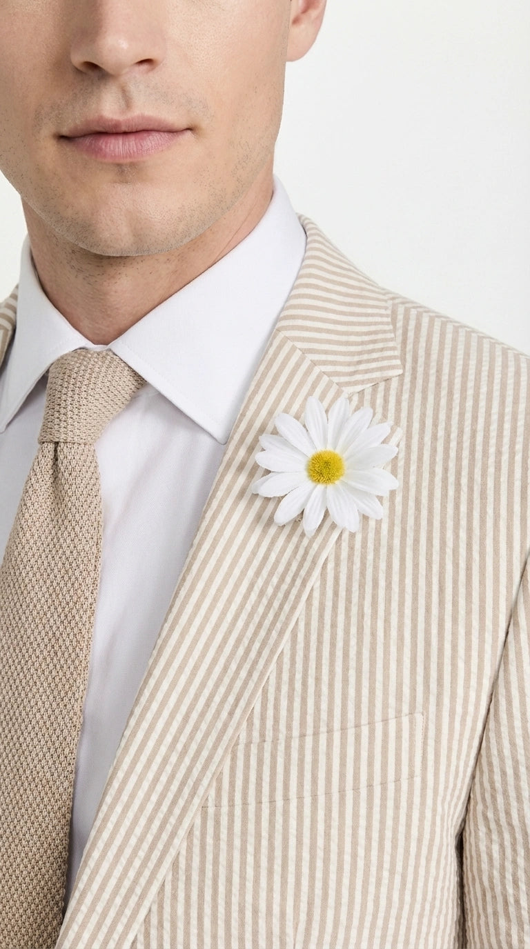 Mens Beige Seersucker Blazer – Lightweight Striped Summer Sport Coat Casual Smart Formal Blazer