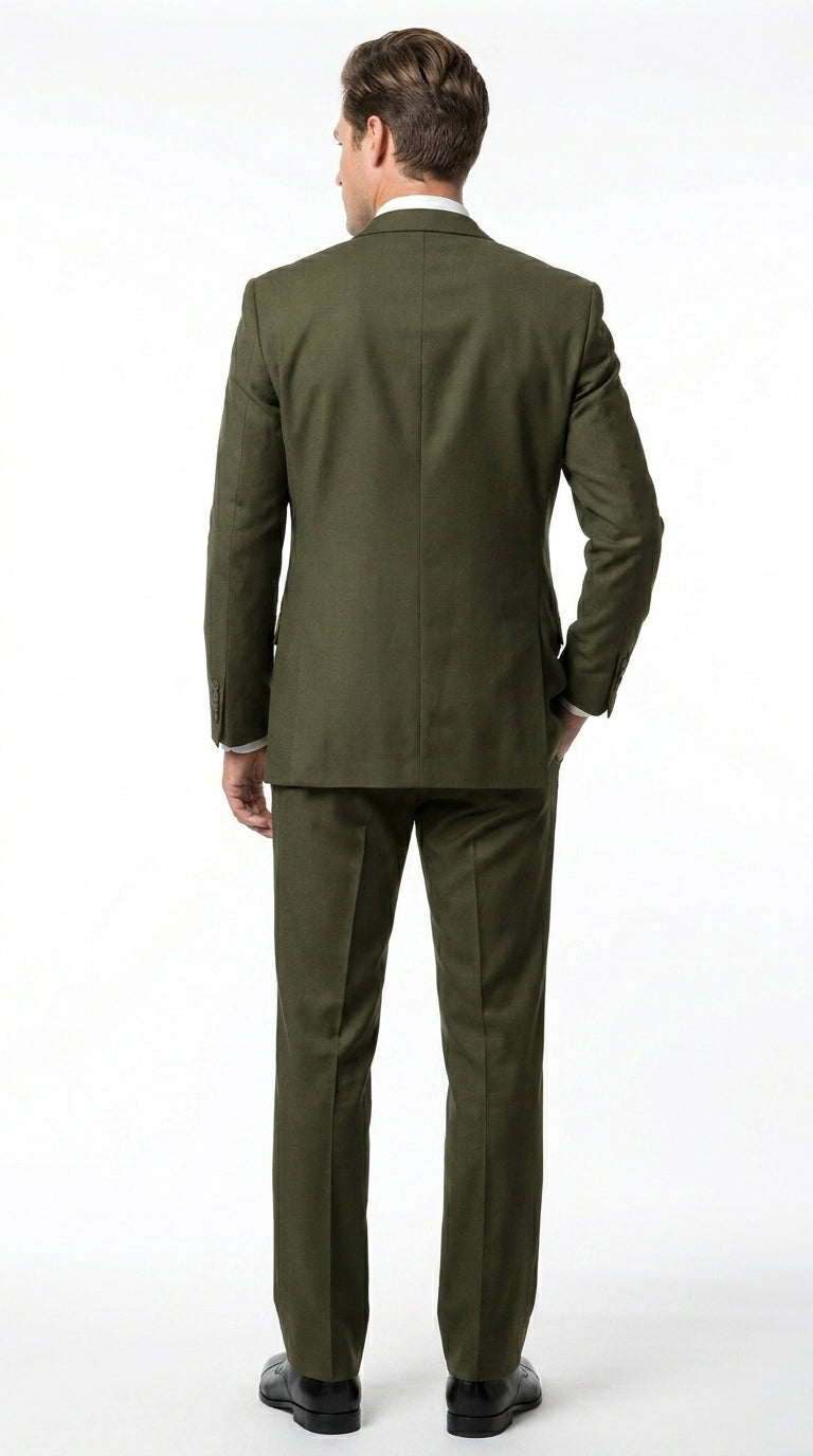 Men’s Olive 3 Piece Suit with Blazer, Vest and Pants, Formal Wedding Business Dress Suit