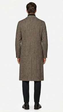 Men’s Black & Grey  Herringbone Tweed Wool Blend Overcoat – Classic Single-Breasted Winter Blazer Carcoat