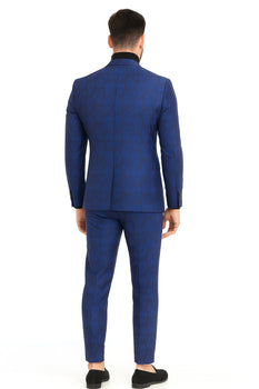 Men’s Sapphire Blue Paisley 3-Piece Suit – Slim Fit Designer Tuxedo Set for Weddings and Formal Events in Cobalt Blue Color