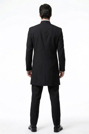 Men’s Black Coat Matrix Keanu Reeves Inspired Long Coat – Classic Mandarin Collar Formal Overcoat, Stylish Winter Trench Coat, Neo Style Jacket