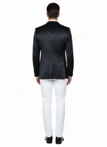 Men’s Black Satin Blazer – Classic Slim Fit Two-Button Formal Suit Jacket for Weddings, Parties, and Business Events