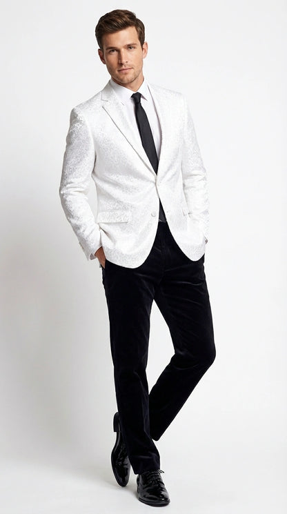 Men’s White Disco Blazer 1980s Sequin Style Jacket – Lapel Collar Party Blazer, Formal Evening Wear, Halloween Masquerade Club Outfit