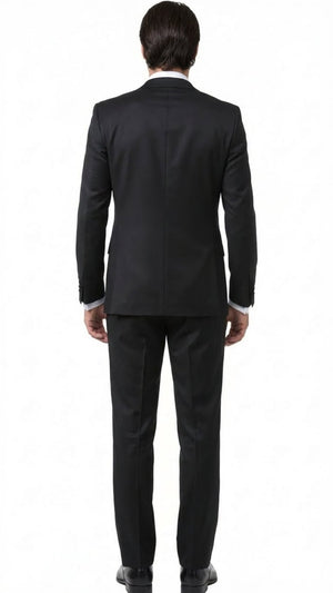 Men’s Black and White Lapel Prom Tuxedo Suit + Black Vest + Black Pants Peak Lapel