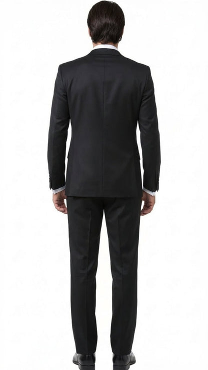 Men’s Black and White Lapel Prom Tuxedo Suit + Black Vest + Black Pants Peak Lapel