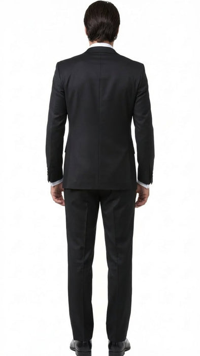 Men’s Black and White Lapel Prom Tuxedo Suit + Black Vest + Black Pants Peak Lapel