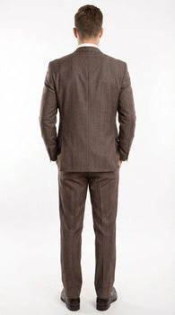 Men’s Brown Sharkskin 3 Piece Suit – Textured Two Button Vested Business Formal Suit for Wedding, Party Wear Vested