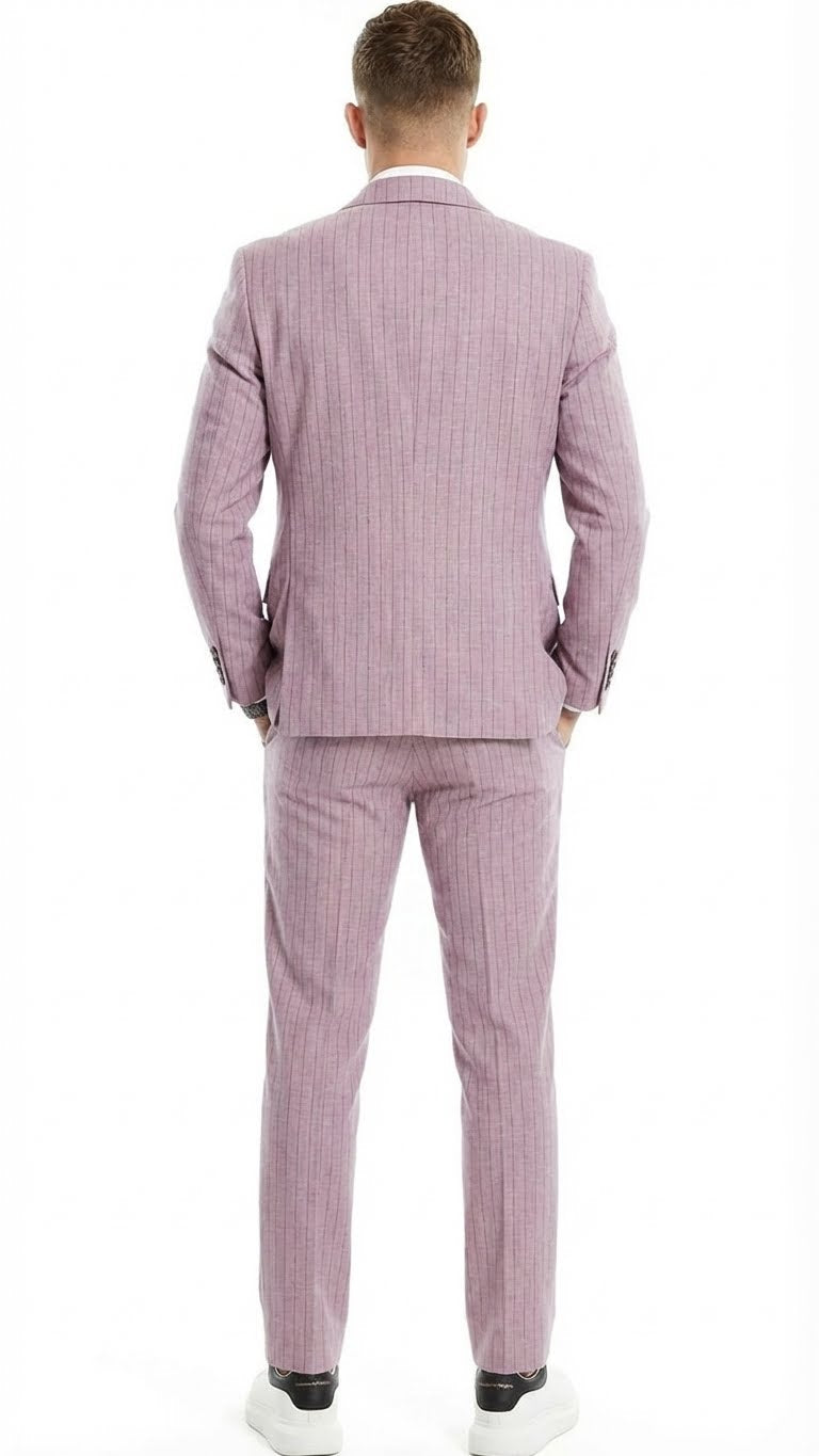 Men’s Dusty Rose Pink Pinstripe Three Piece Suit with Vest | Wedding and Party Formal Wear Prom or Church Suit Modern Fit