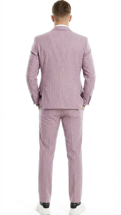 Men’s Dusty Rose Pink Pinstripe Three Piece Suit with Vest | Wedding and Party Formal Wear Prom or Church Suit Modern Fit