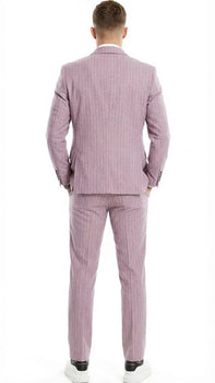 Men’s Dusty Rose Pink Pinstripe Three Piece Suit with Vest | Wedding and Party Formal Wear Prom or Church Suit